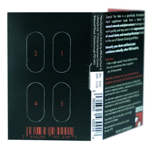 Zuyosa® Vitality Capsules | Male Sexual Health | Rear Side