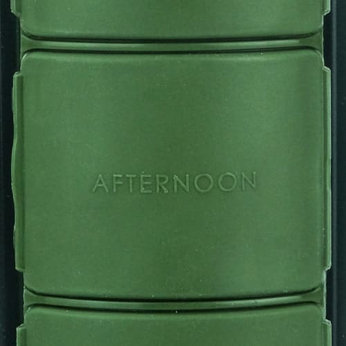 YOS Bottle | 375ml water bottle with close up of afternoon compartment capsules dispenser | Green