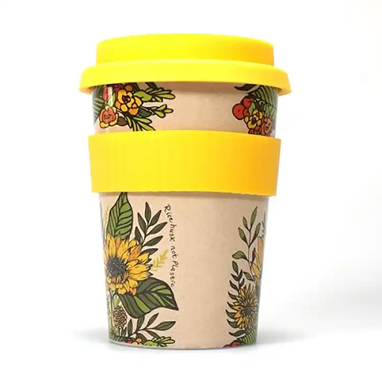 Huskup rice husk travel cup, Hedgehog, side. 400ml capacity.