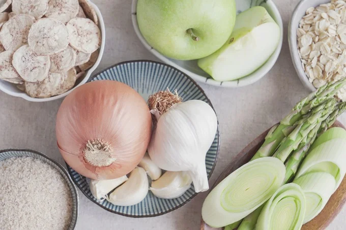 Prebiotics are fibrous foods which contain the type of fibre which serves as food for the good bacteria in your gut.