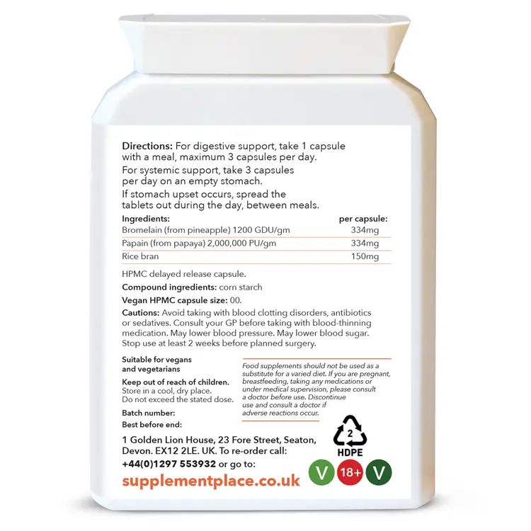 Bromelain & Papain Proteolytic Enzyme capsules, pot back