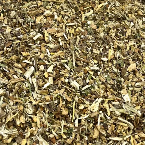 Close up of loose Soothe tisane showing ingredients