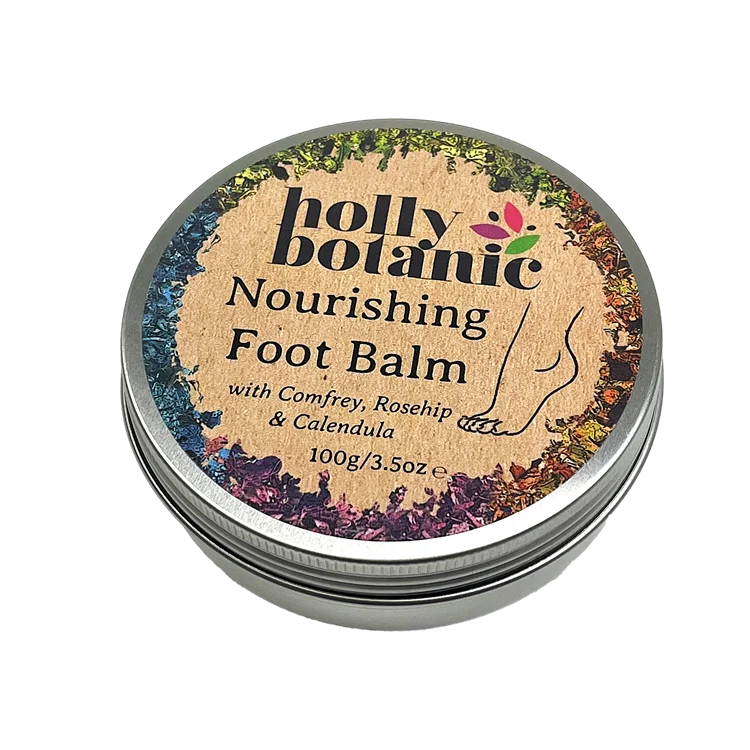Nourishing foot balm comes in a 100g aluminium, screw top, recycleble tin.